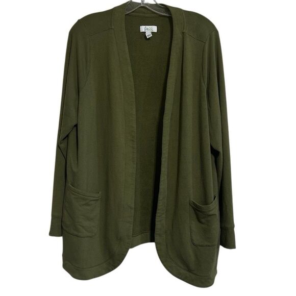 D & Co. Active Cardigan Women's 1X Deep Green Brushed Back Jersey Open Front - Picture 7 of 14